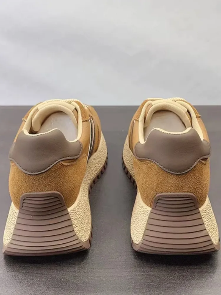 Vintage Spliced Genuine Leather Sneakers Comfortable Breathable Thick Bottom Running Sports Shoes Lace Up Walking Jogging Shoes image 6