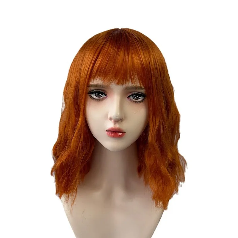 Fashionable orange synthetic wig with Liu seawater ripple daily wear cosplay party high temperature silk wig full head cover image 5