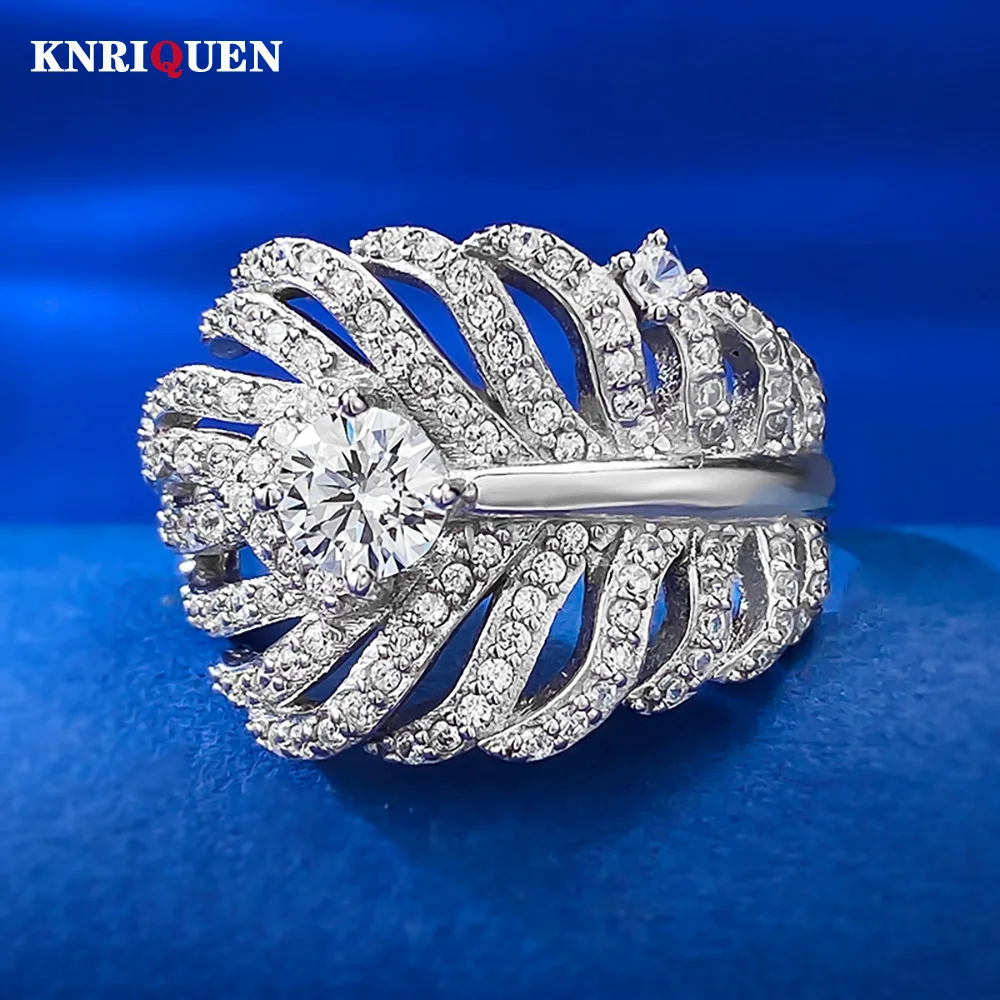 

2023 New Trend S925 Silver Leaf Ring Luxury High Carbon Diamond Rings for Women Engagement Wedding Fine Jewelry Anniversary Gift