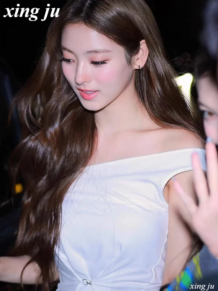 Kpop الكورية الحفل الأبيض غير النظامية خارج الكتف الرسن السراويل القمم المرأة مثير الجاز زي المغني راقصة عرض مسرحي Y2k الملابس