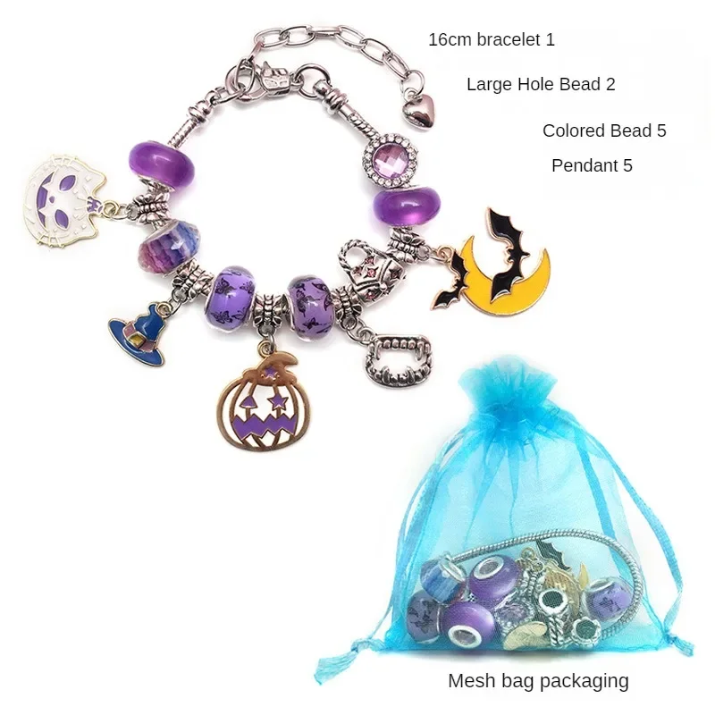 Pulseras de cuentas hechas a mano para niños, collares creativos y deslumbrantes de cristal para Halloween, materiales de joyería, regalos de fiesta