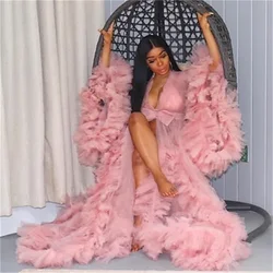 Ruffles Tulle Maternity Dress Robes For Photo Shoot Pregnacy Evening Prom Gowns Long Sleeve Photography Babyshower Custom Made