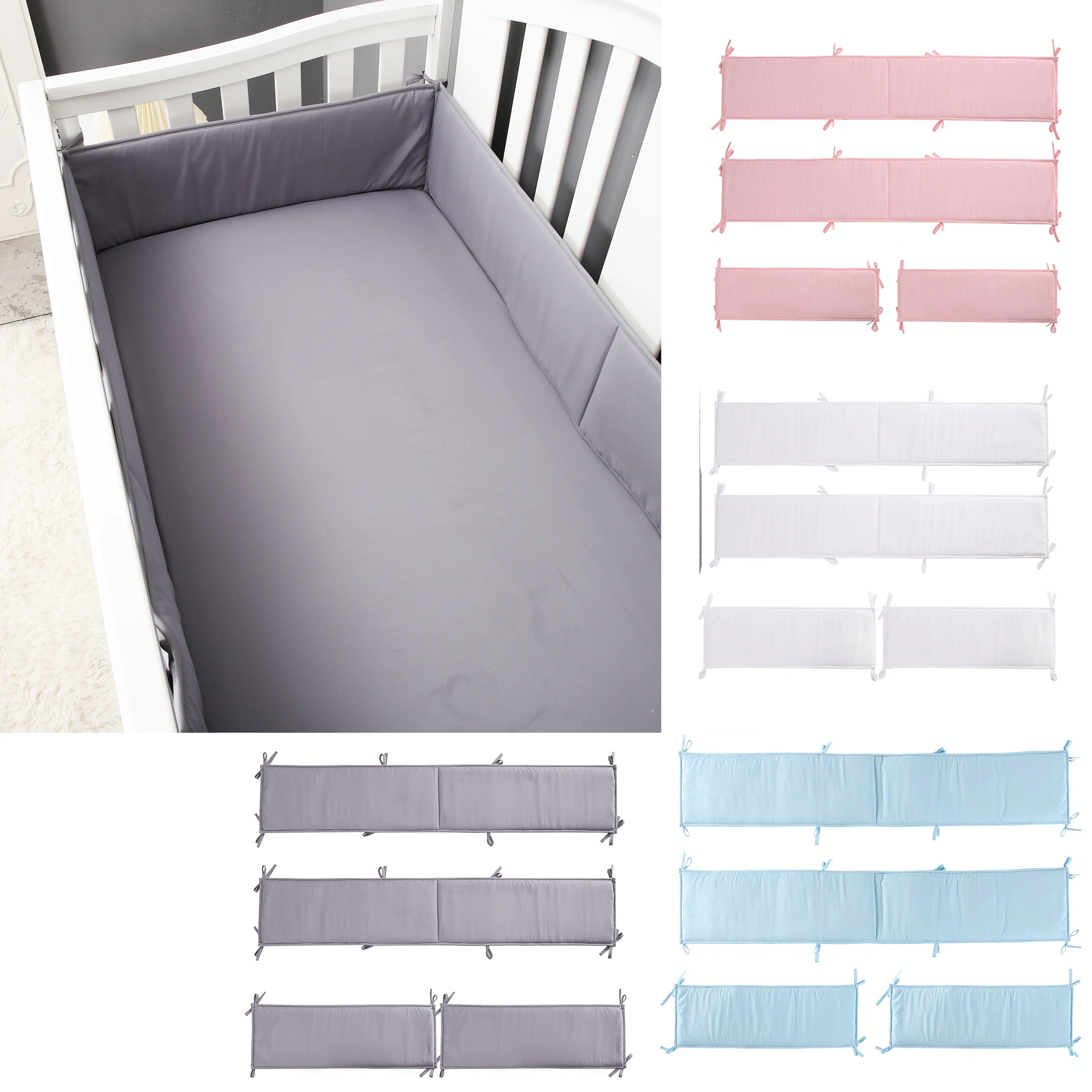 

4Pcs baby bedding Crib Bumpers pads Bed Rail Bed Side Soft Rail Anti-collision Crib Liner solid plain grey for newborn infant