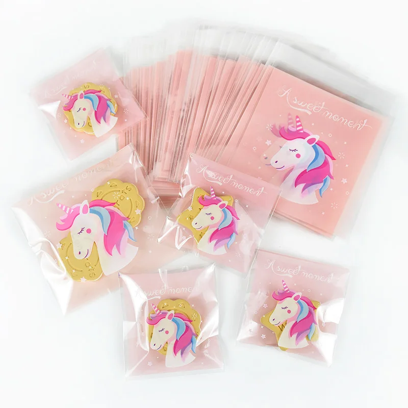 200/100Pcs Cookies Candy Packaging Bags for Girls Birthday Party Cartoon Unicorn Gift Bag Unicorn Theme Party Decorations