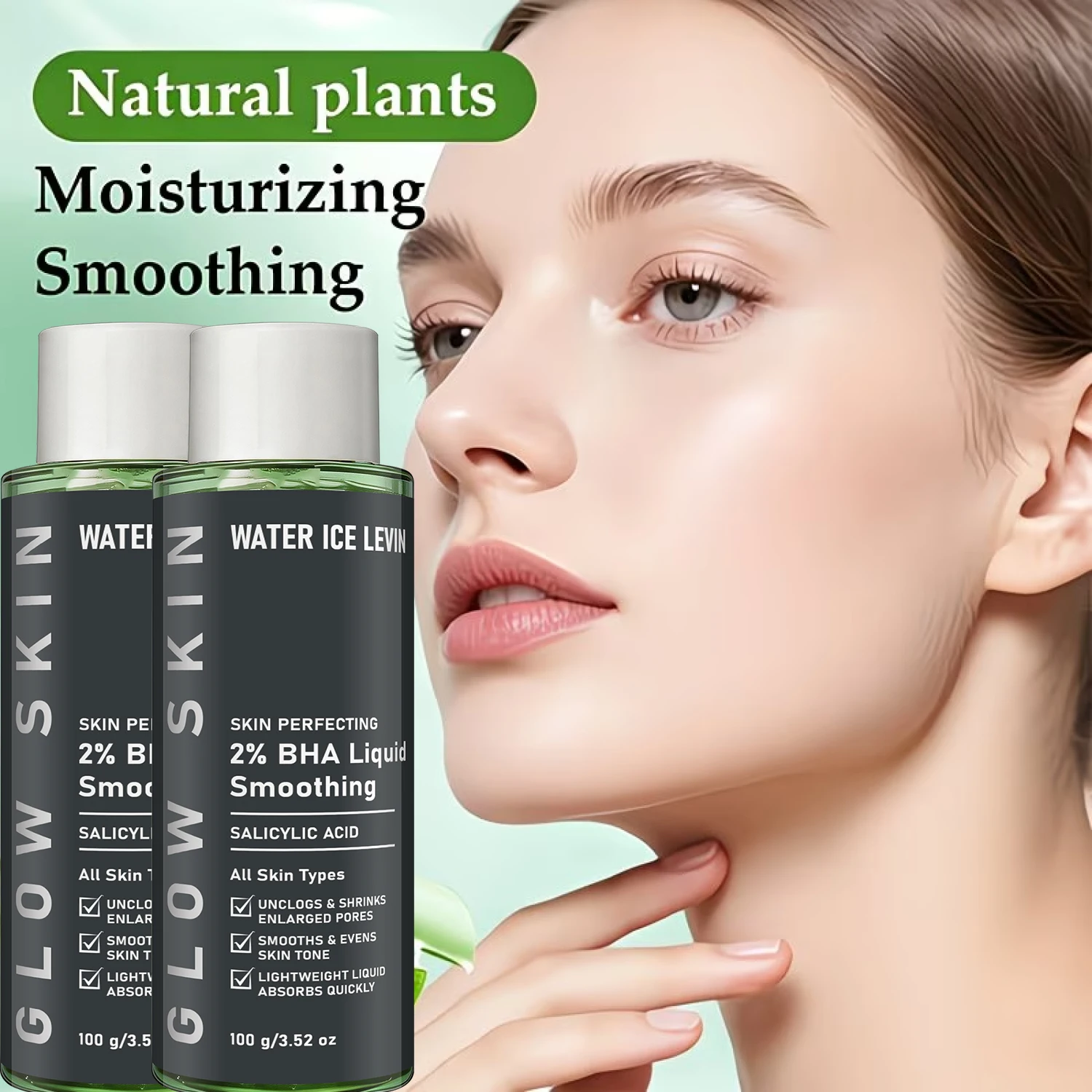 Water Ice Levin 2% BHA Salicylic Acid Liquid Light Fast Absorb Unclog Shrink Pores Smooth Even Skin Tone Facial Toner 100g