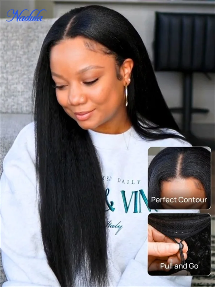 

Nadula Hair Yaki Straight V Part Wig Human Hair Brazilian Hair Wigs V Shape Glueless Human Hair Wigs No Leave Out