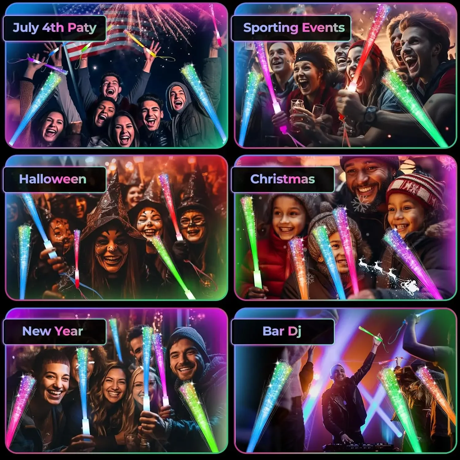 عصي توهج من الألياف البصرية تضيء الصولجانات LED دعائم الإضاءة الليلية لعيد الميلاد وحفلات الزفاف الداكنة وحفلات عيد الميلاد والهالوين #4