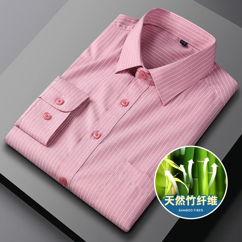 New men's bamboo fiber long sleeve non-ironing shirt business casual breathable slim social shirt four seasons universal