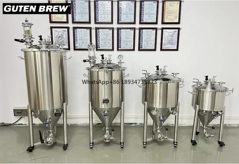 New Arrival 30-105L Cooling Jacketed Fermenter / Guten pressure fermentation tank/ Double wall stainless steel conical fermenter