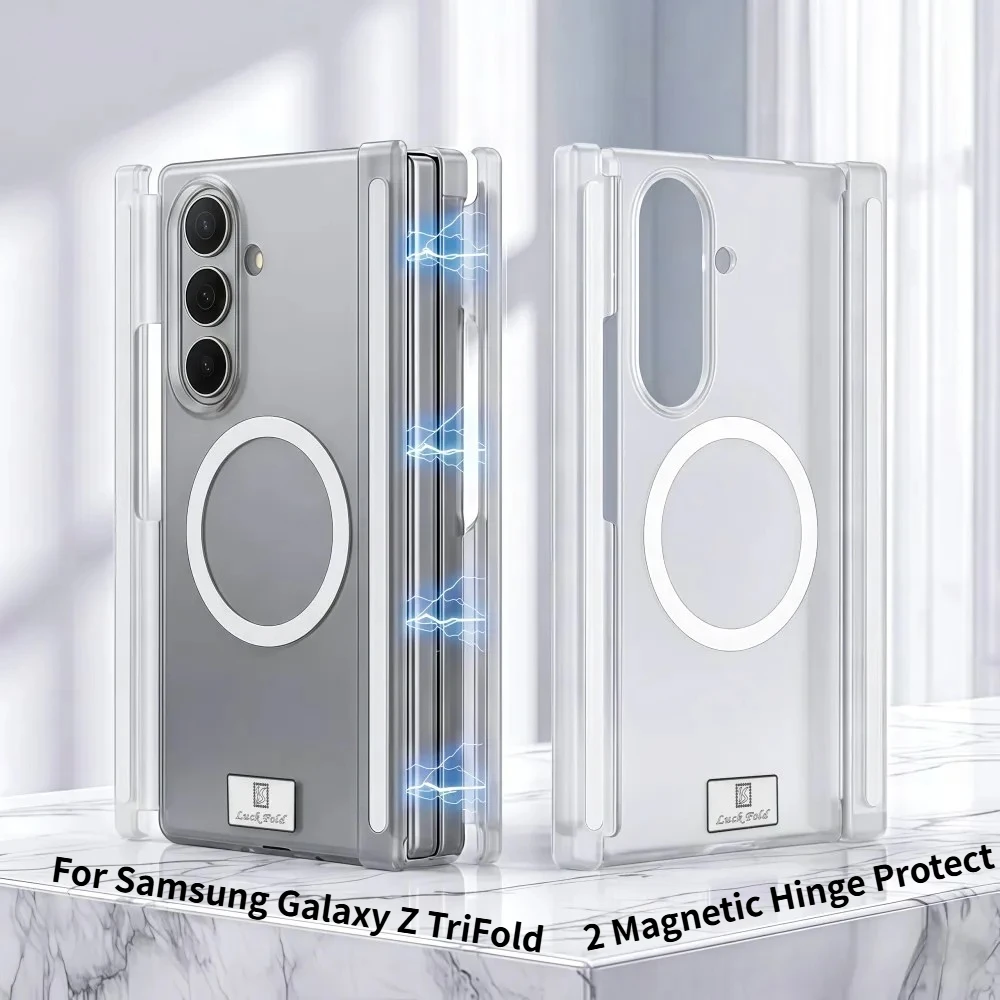 Anti-yellow Arcylic Transparent 2 Magnetic Hinge Protect Case for Samsung Galaxy Z TriFold for Magsafe Wireless Charging Cover