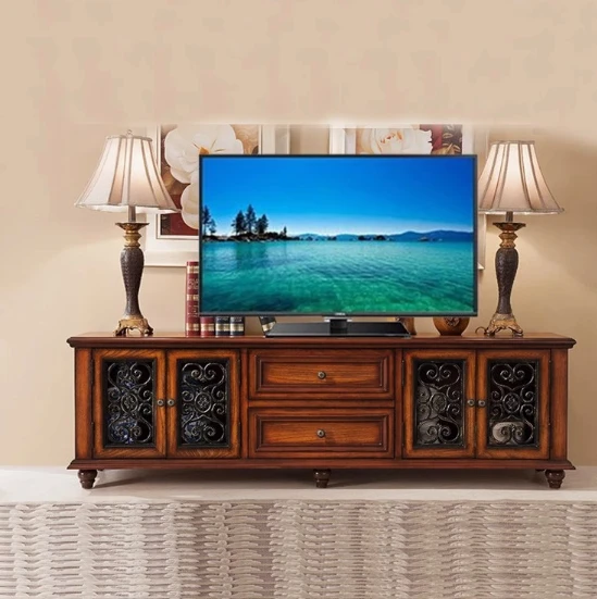 The product can be customized. European solid wood TV cabinet hollow engraving retro