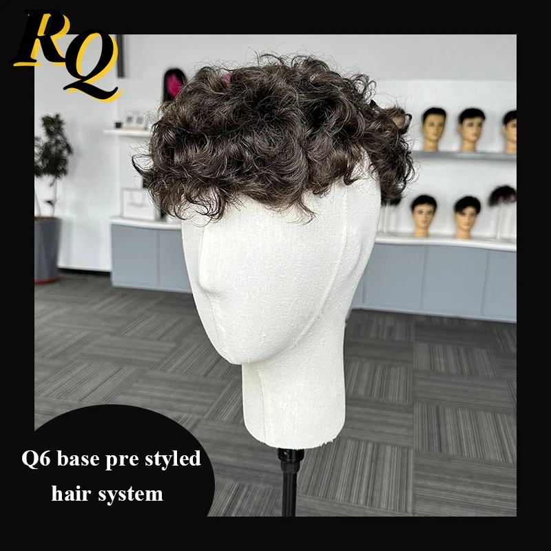 Pre Styled Men\'s Topee Human Hair Systems Q6 Lace With Pu Basement Durable Male Hair Pre Cut 6x8 Base Replacement Men Toupee