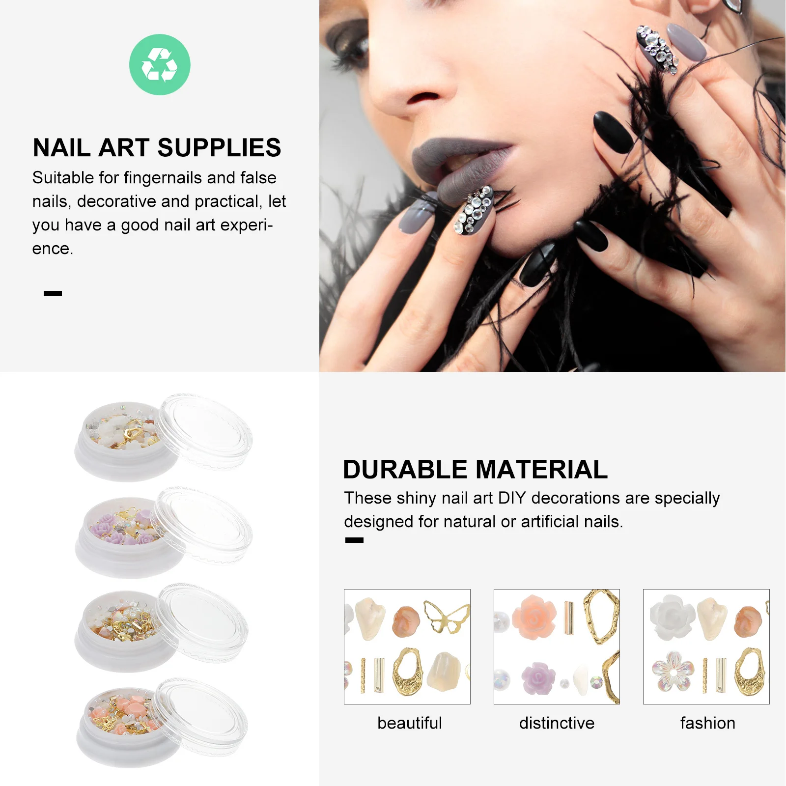 4 صناديق زهرة الورد مسمار الفن سحر DIY زينة سبائك الزنك آمنة دائم للأظافر الاصطناعية الطبيعية زهور ثلاثية الأبعاد