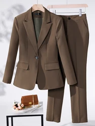 Women 2 Piece Set Formal Pant Suit Coffee Red Black Blue Blazer Jacket And Trouser For Office Ladies Business Work Wear