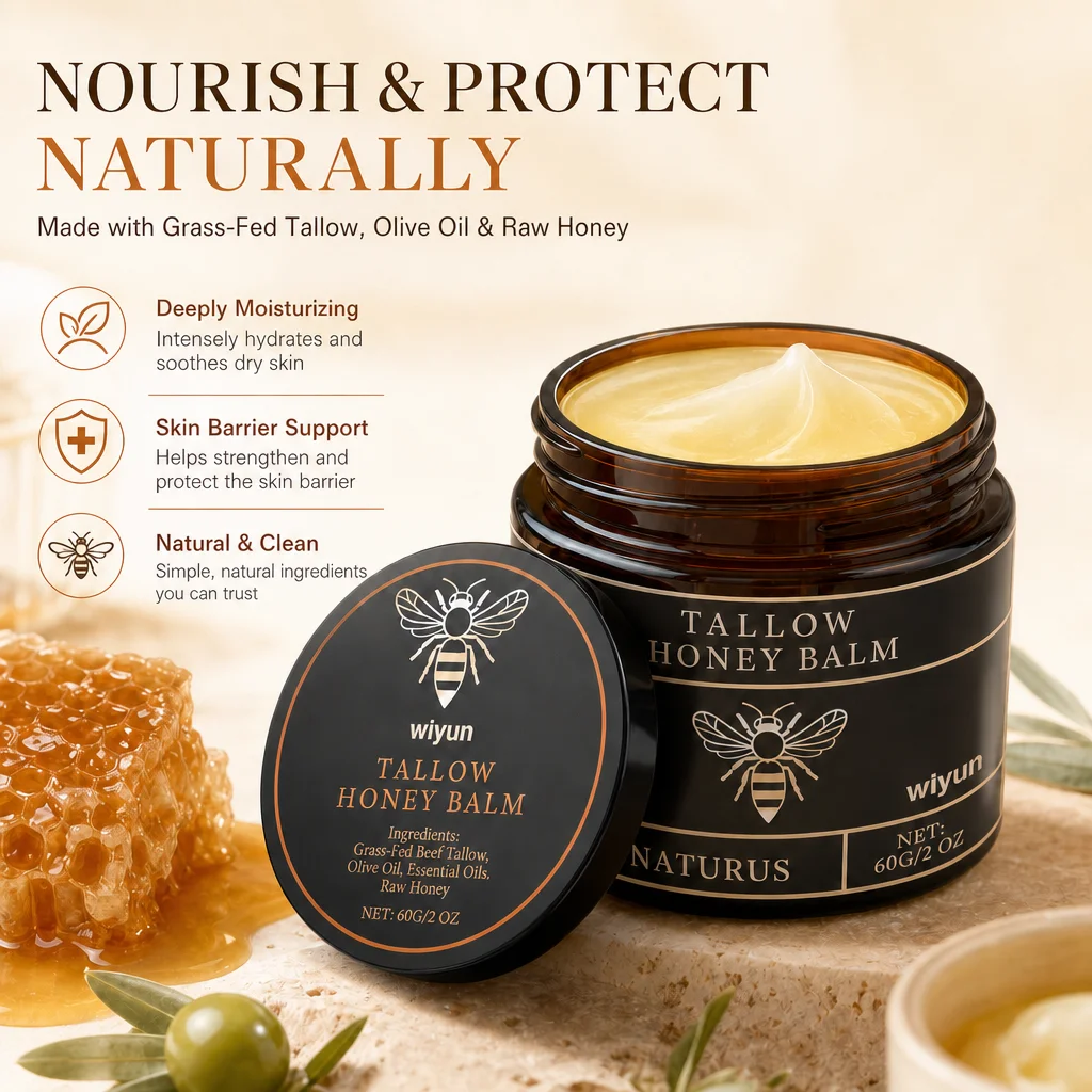 Tallow Honey Balm Grass‑Fed Beef Tallow Olive Oil Raw Honey Natural Balm Deep Moisturizing Skin Barrier Soothe Skin Body Care