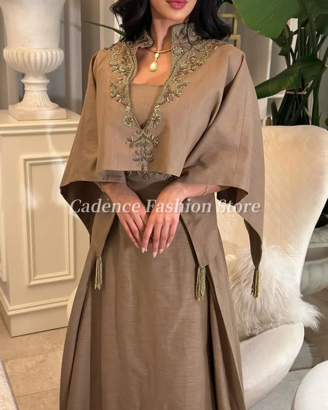 Элегантные коричневые арабские платья по индивидуальному заказу Вечерние платья Кружевная аппликация Дубайские платья трапециевидной формы для выпускного вечера Вечерние банкетные платья