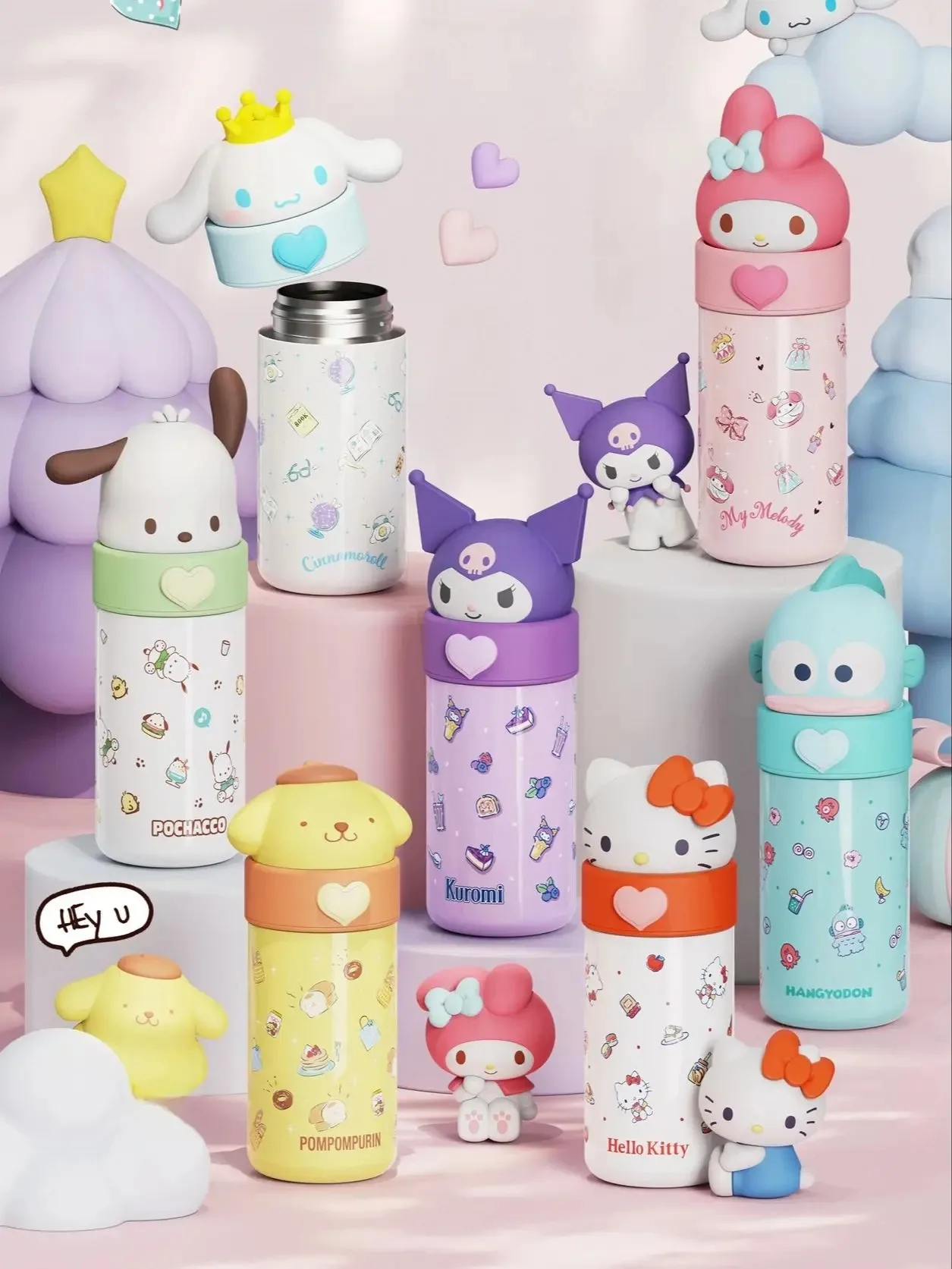 Sanrio Hello Kitty 350ml Stainless Steel Thermos Kawaii Kuromi Cinnamoroll Melody Kids Vacuum Flask Water Bottle Tumbler