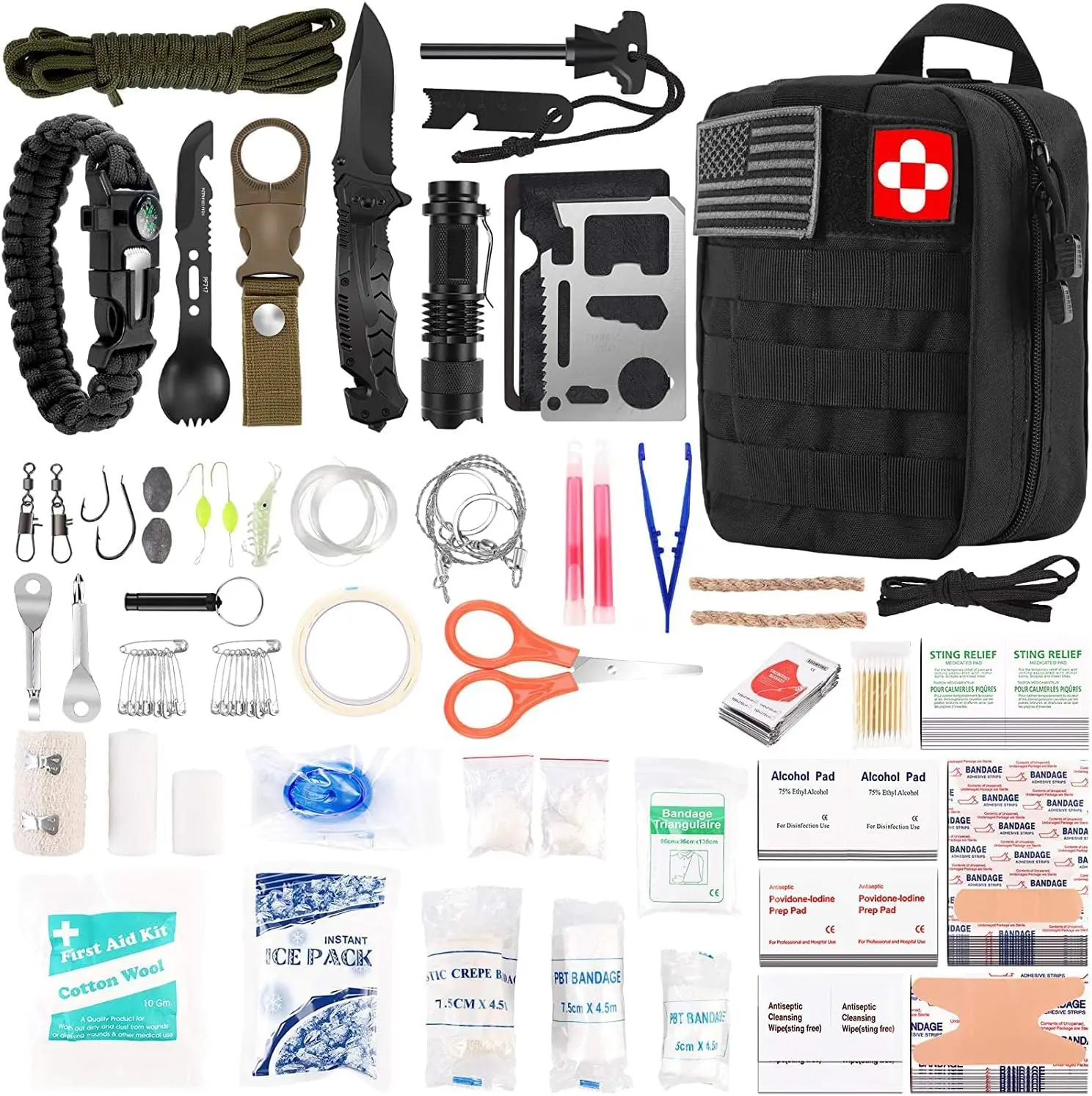 Kit de Primeros Auxilios de Supervivencia de 216 Piezas, Equipo Profesional para Emergencias, Senderismo, Caza, Campismo y Aventuras