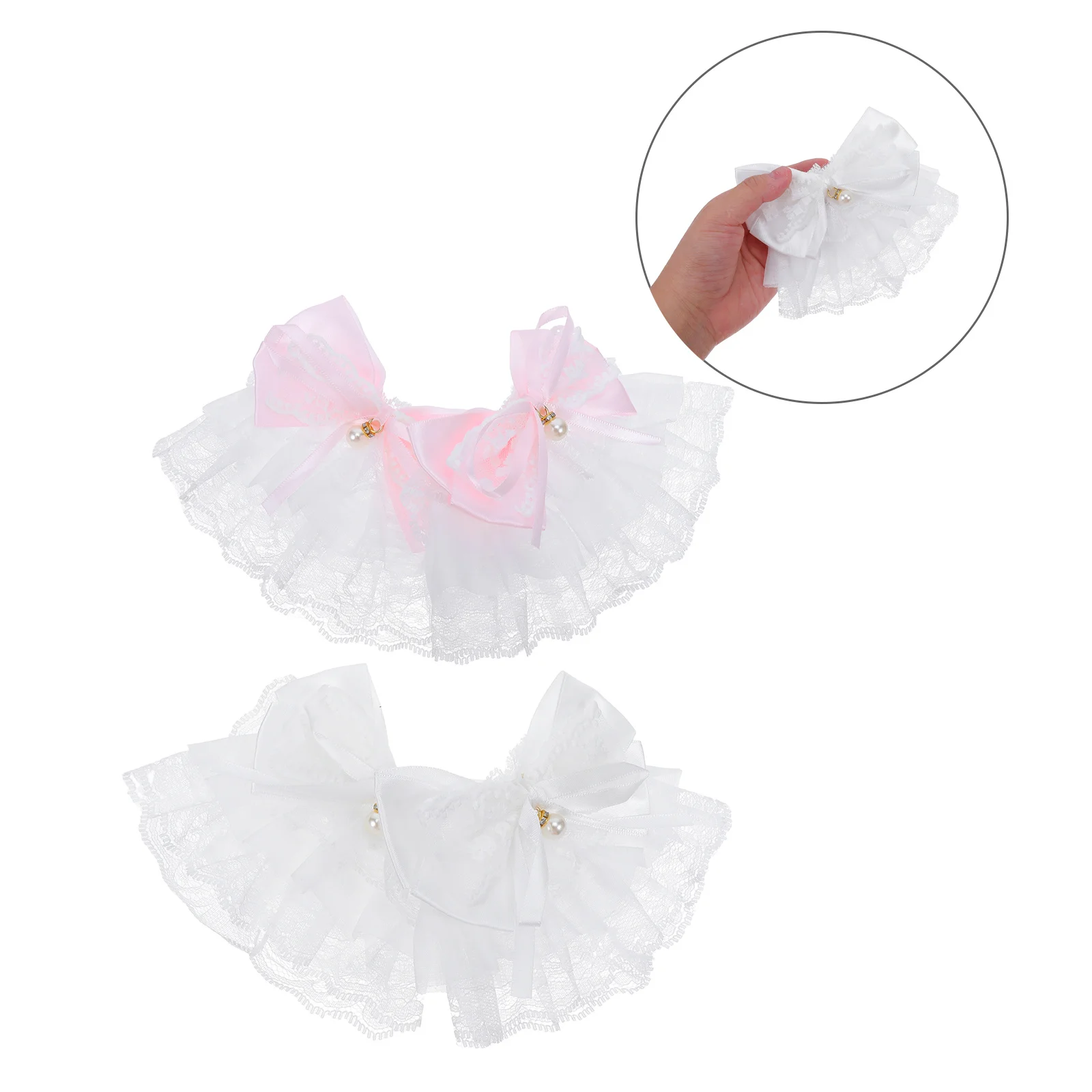 

Butterfly Knot Lace Sleeves Vintage Short Fingerless Wrist Cuffs For Women Lolita Fashion Arm Accessories - White Lace