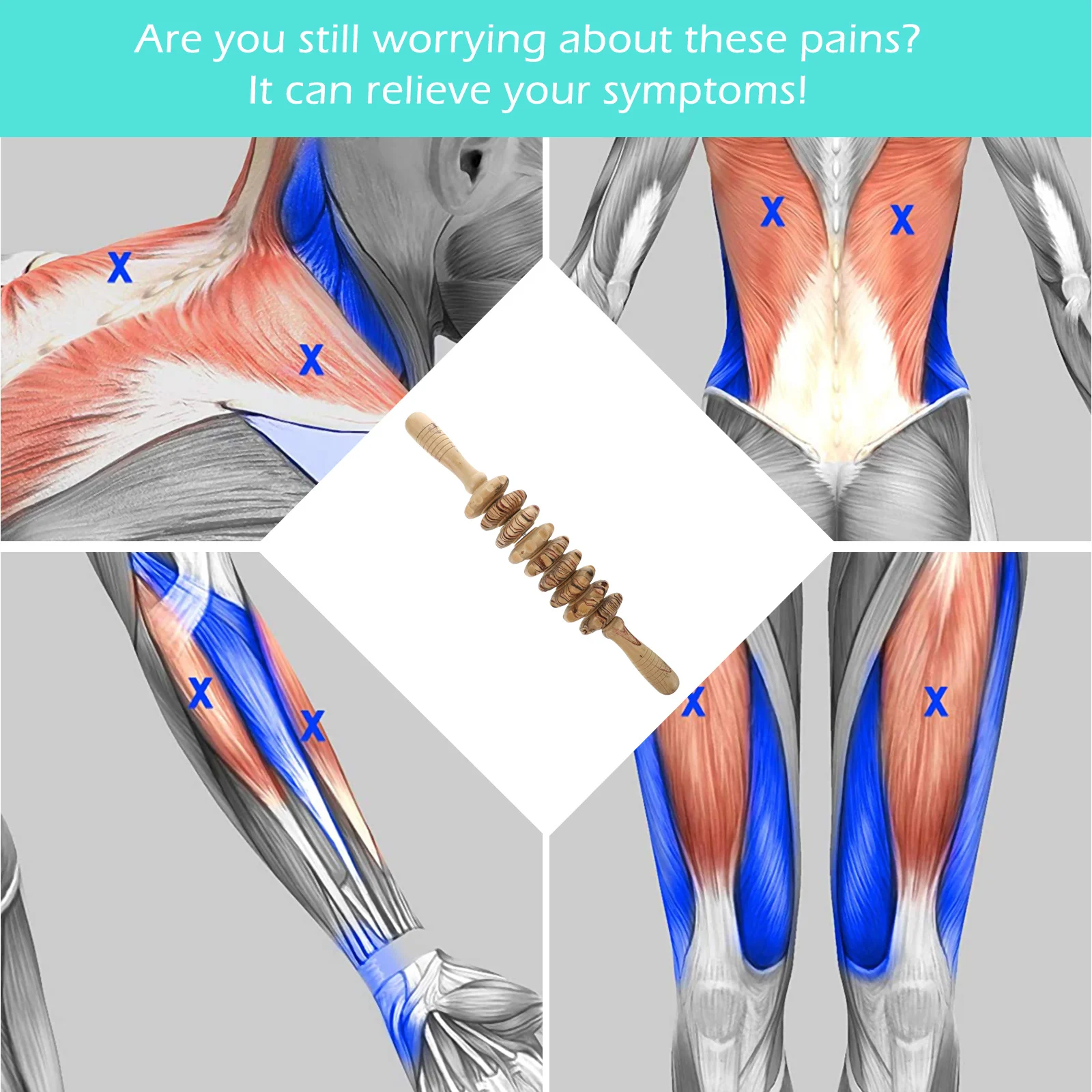 

1Pcs Wooden Back Massage Roller Manual Muscle Relaxation Tool Fitness Body Roller Health-Preserving Massager Abdominal Massager