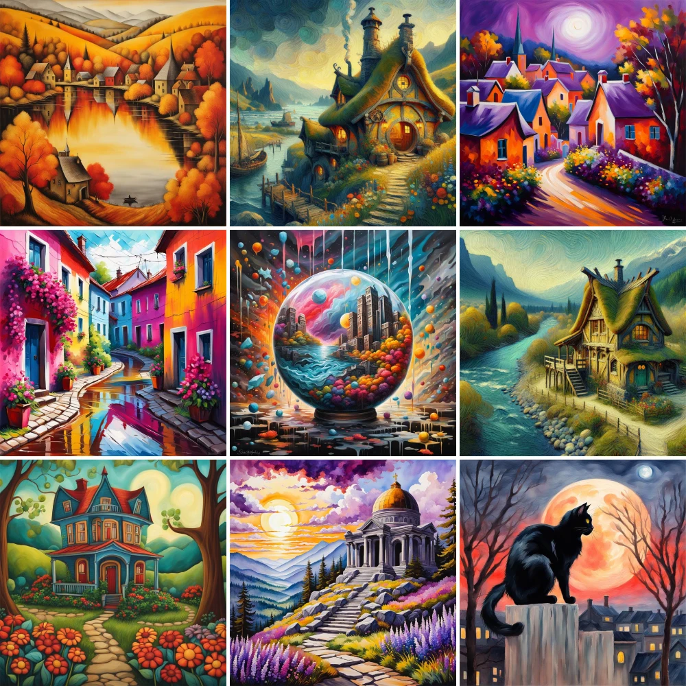 Landscape Dream House Printed Canvas 11CT Cross Stitch Patterns Embroidery Craft Painting Sewing Needlework Design Counted Magic