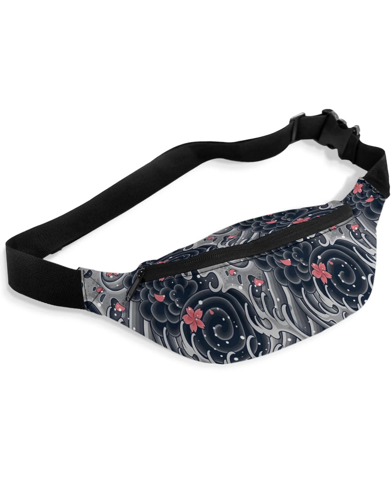 Sea Wave Cherry Blossom Texture Waist Packs Shoulder Bag Unisex Messenger Bag Casual Fashion Fanny Pack for Women