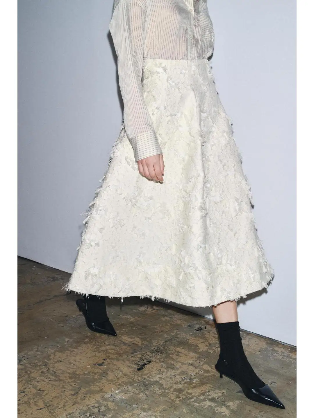 

Sweet Faionable Umbrella Skirt Midi Skirt Fringed Trim Ladies mid Waist A-Line Skirt Autumn Winter Casual Other Material