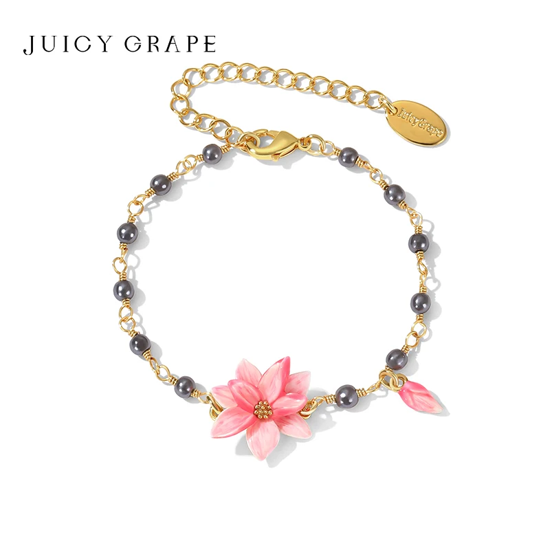 

Женский браслет с жемчугом магнолии, браслет ручной работы с эмалью и цветком, позолоченный 18 К, нежный жемчужный браслет из бисера, подарки на день рождения