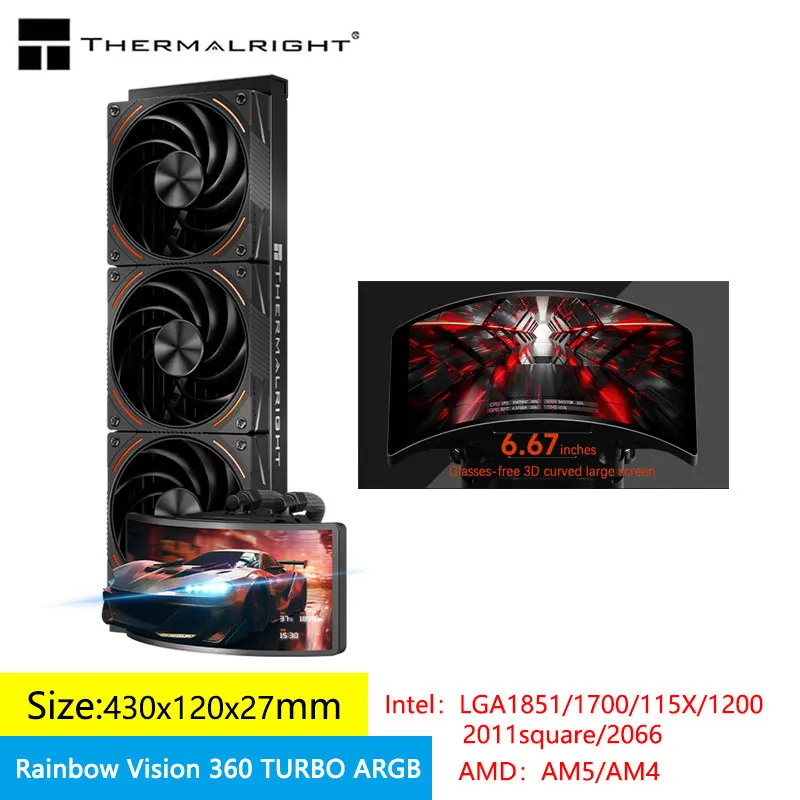 

Thermalright RAINBOW VISION 360 TURBO ARGB Универсальный водяной холодный радиатор, 6,67-дюймовый изогнутый экран 3D с разрешением 2400 x 1080