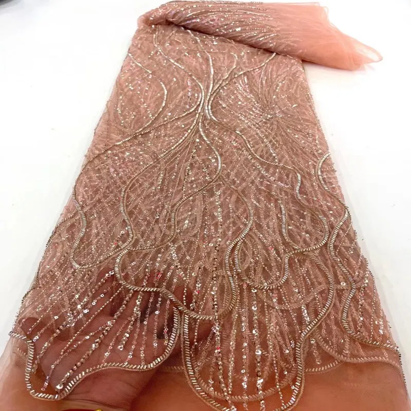 Wedding French Tulle Luxury Lace For Ladies Beautiful Embroidery Sequin Lace Fabric With Beads 5Yards TS1665