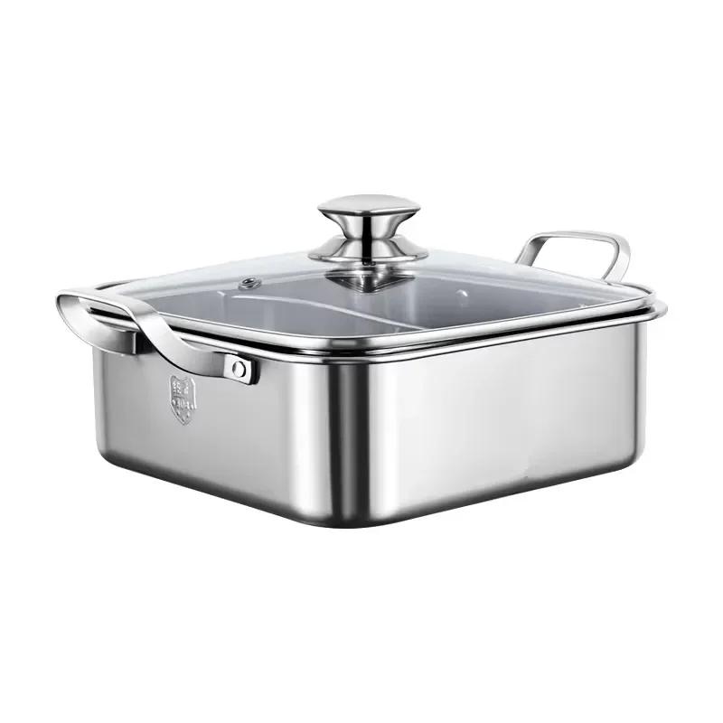 Rectangular Hot Pot 304 Stainless Steel Cookware for Gas Stove and Induction Cooker
