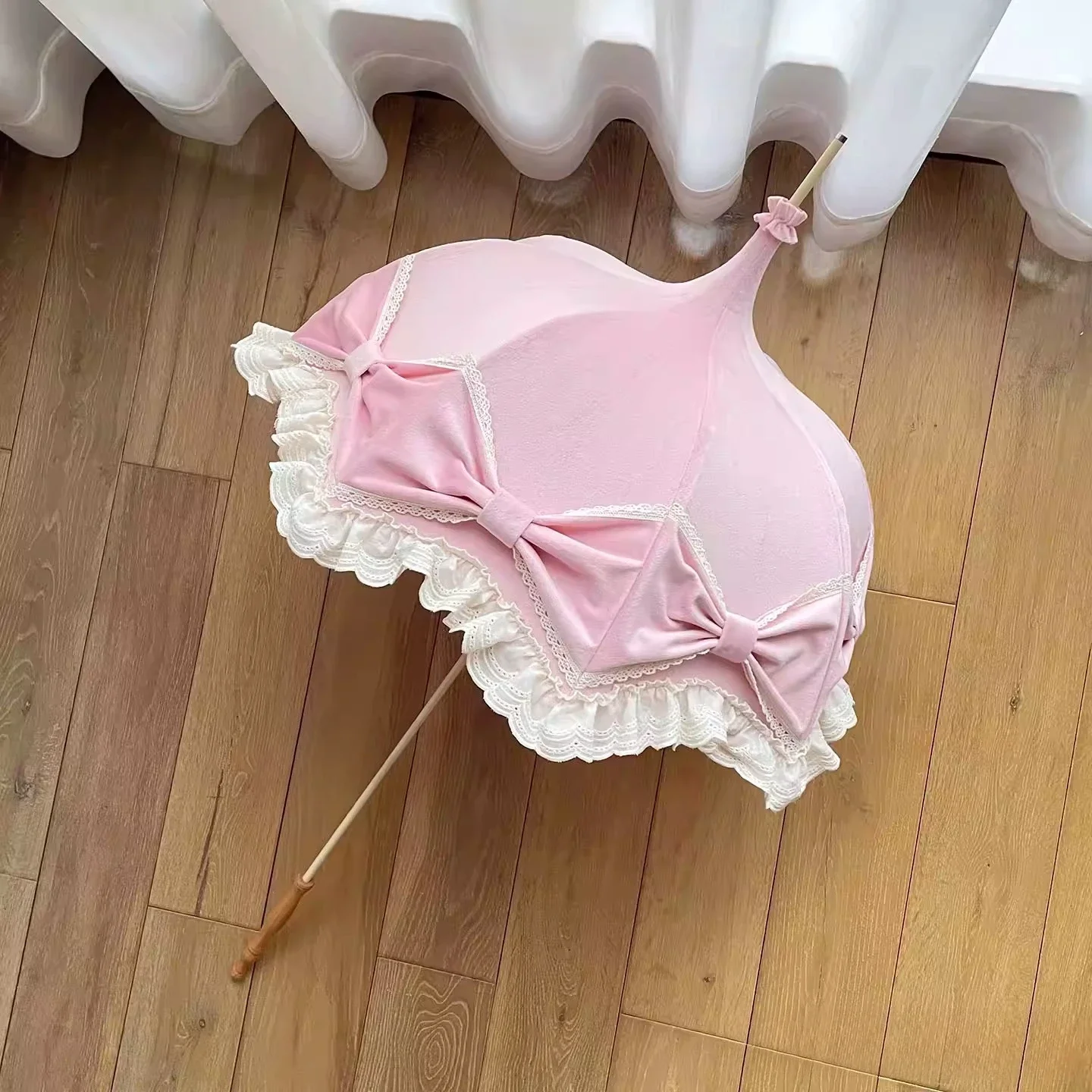 Vintage Pink Lace Bow Pagoda Antique Umbrella Wedding Photography Prop Umbrella