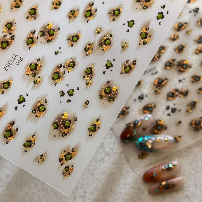 1 sheet 3D Embossed Amber Texture Nail Stickers Vintage Gold Foil Flakes  Nail Art Decals Retro Luxury Manicure Accessories