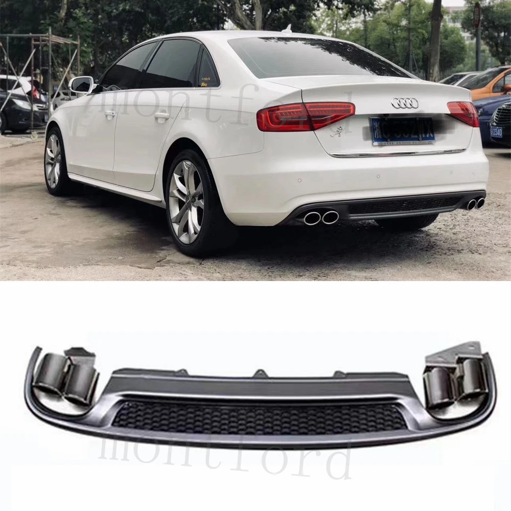 Rear Bumper Diffuser & Exhaust Tip Muffler Pipe Body Kit Splitter Spoiler For Audi A4 B8 B8.5 S-Line Sedan 2009-2016 Style S4