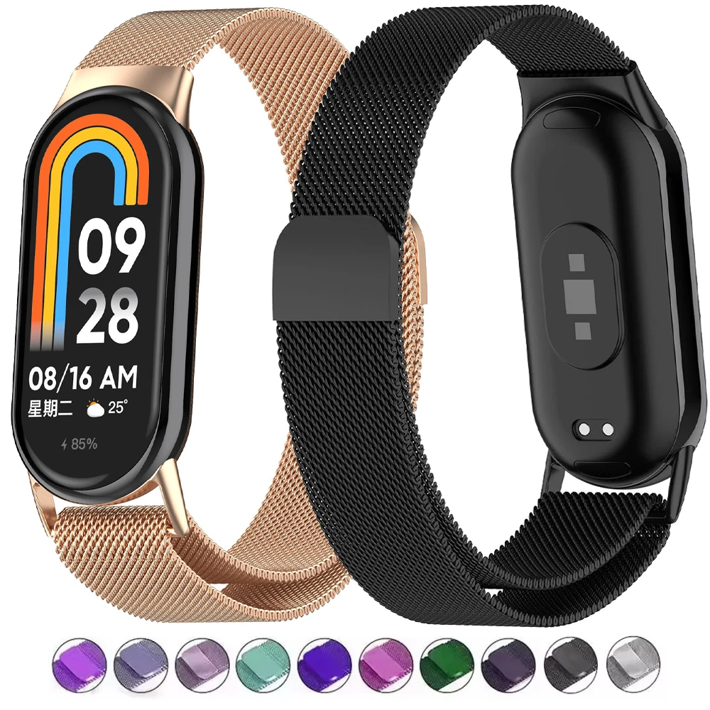 Milanese Loop Edelstahlarmband für Xiaomi Band 9 Band 8 Metall-Magnetarmband für Xiaomi Mi Band 9 Mi Band 8 Handgelenkgürtel