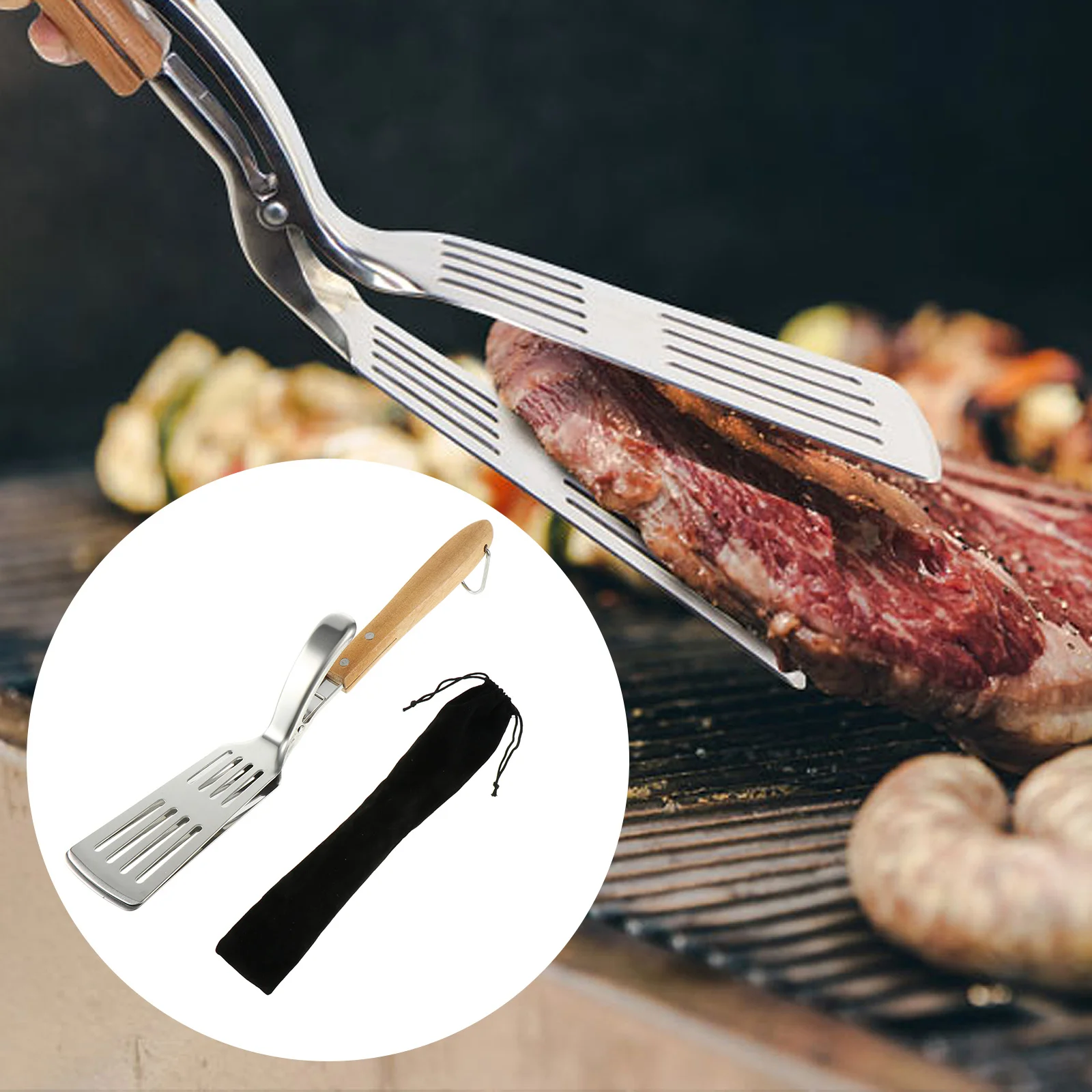 

1 Set Stainless Steel Cooking Tong Multifunction Barbecue Clip Spatula Oil Draining Ergonomic Handle Heat Resistant Lightweight