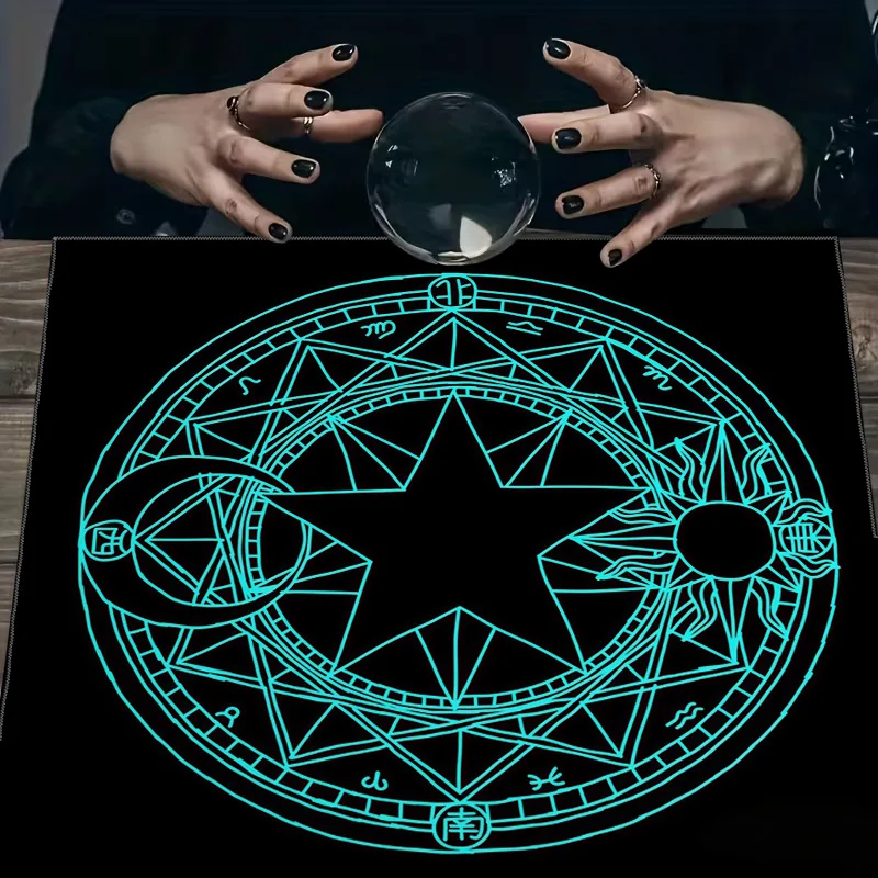 VIKAMA Sun and Moon Pentagram Magic Circle Tarot Reading Astrology Ritual Energy Tablecloth Decoration