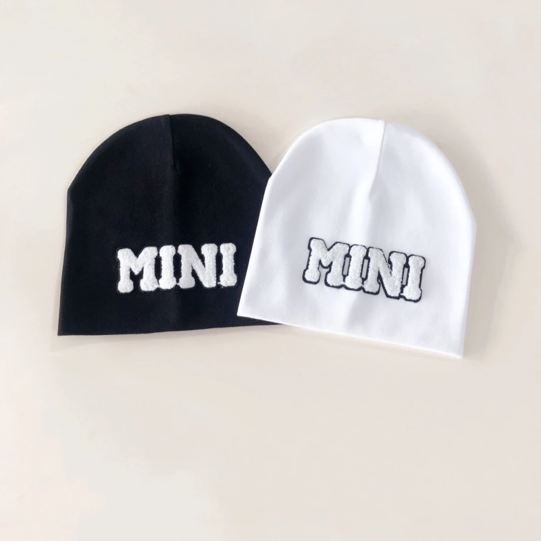 Baby Letter Mini Towel Embroidery Cotton Beanie Infant Newborn Hat for Boys Girls All Seasons