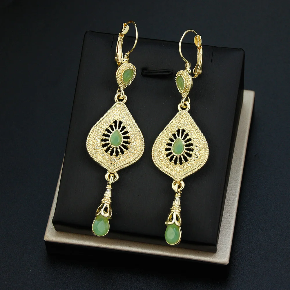 Sunspicems Gold Color Morocco Earring Arabic Jewelry For Women Algeria Long Drop Earring Bride Wedding Banquet Jewelry Gift image 3