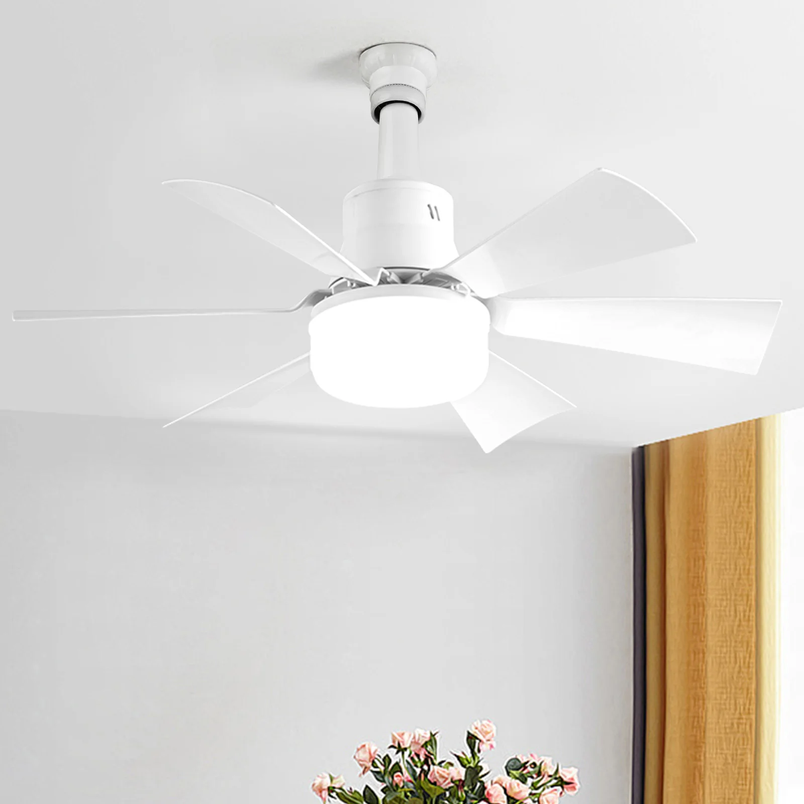 Socket Fan Light with Remote Screw in Ceiling Fan in Light Socket 3 Speeds Dimmable with Extender & 6 Blades for Bedroom Kitchen