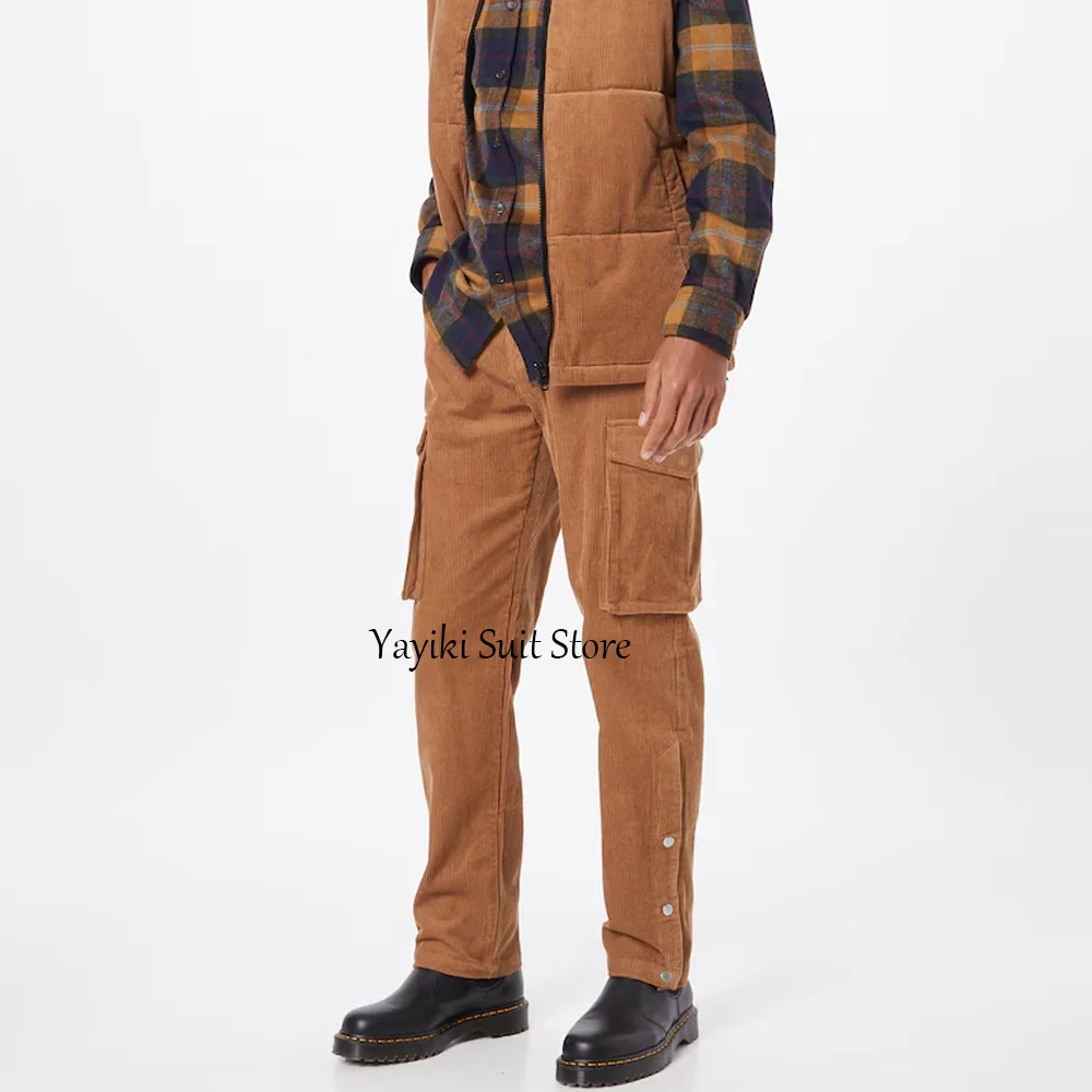 

Повседневные брюки из вельветовой ткани, мужские рабочие брюки с боковыми карманами, мужские брюки, прямые брюки, стильная уличная одежда, брюки