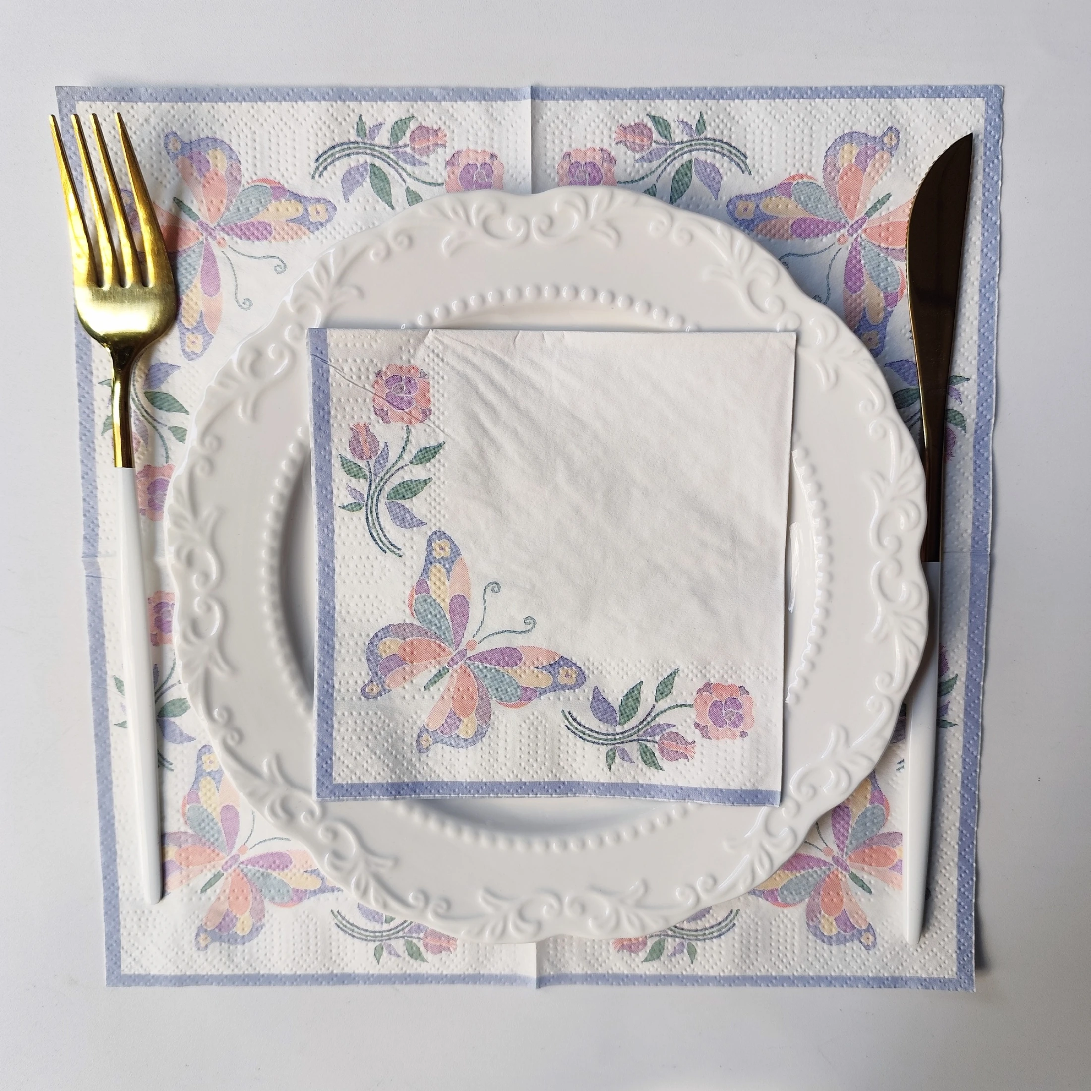 20 Count Soft Watercolor Butterflies & Flowers Serviette Cocktail Napkins, Afternoon Tea, Garden Themed Party Table Decors