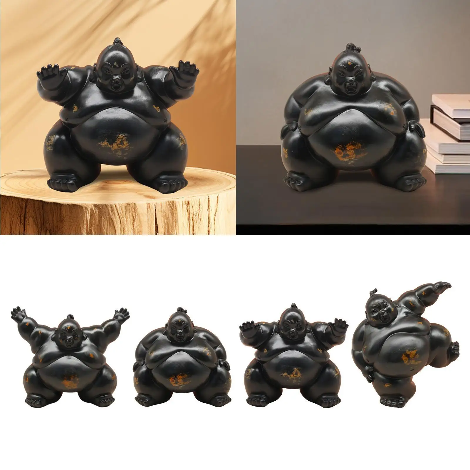 Sumo Statue Resin Statue Crafts Realistic Details Mini Tea Pet Ornament Desktop Decoration for Table Shelf Bedroom Entrance