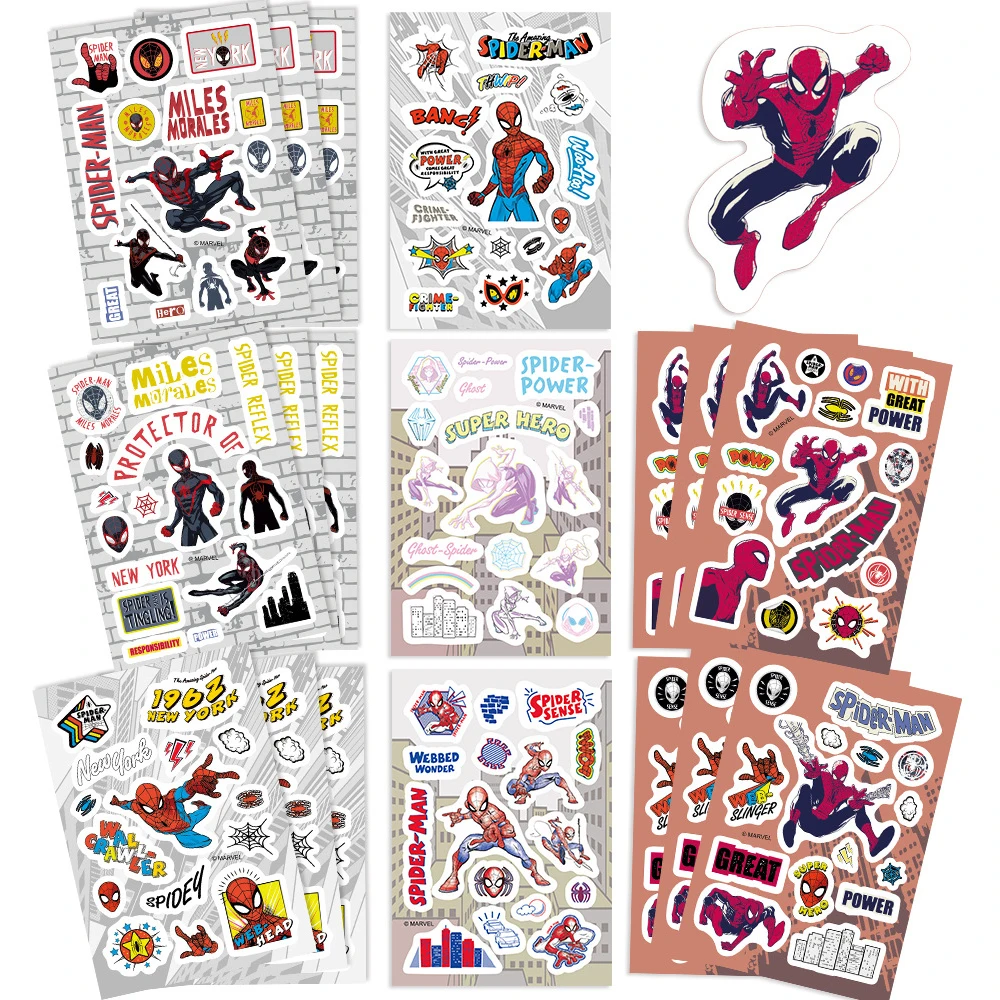 

8/16sheets Anime Super Hero Spider Man Stickers Cool Cartoon Sticker for Kids Toy DIY Skateboard Notebook Phone Graffiti Decals