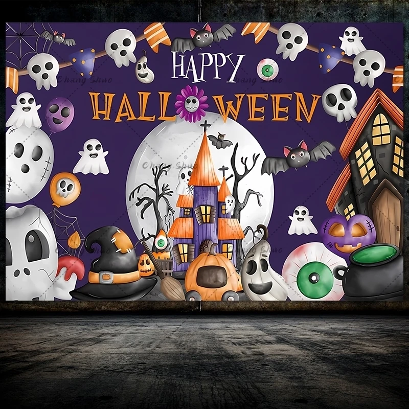 Halloween Backdrop Magic Witch Store Black Cauldron Bookshelf Pumpkin Background for Photography Trick or Treat Party Decoration