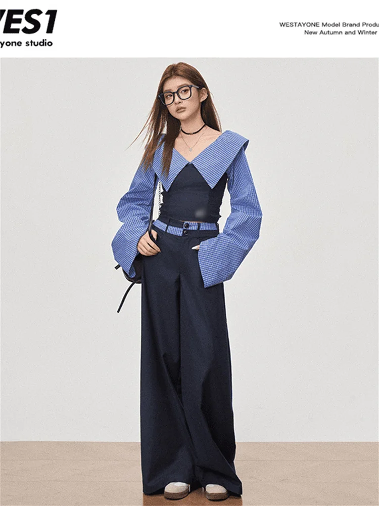 

Корейский дизайнерский модный комплект для женщин: стильный OOTD, весенняя новинка, уникальные и эффектные брюки, модная рубашка с длинным рукавом, повседневная одежда для женщин.