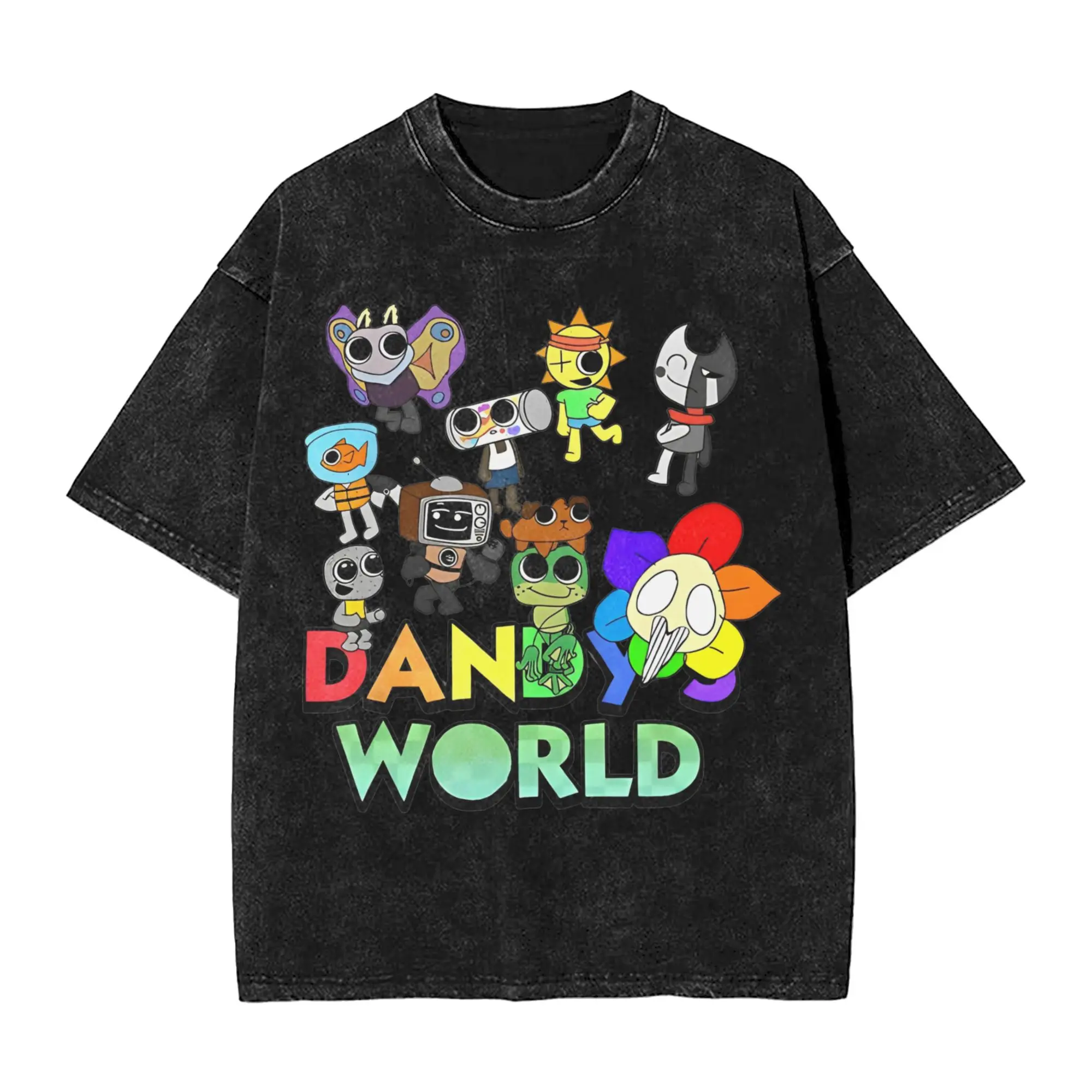 

Harajuku Washed Shirts Dandys World horror game Merch Vintage T Shirt Oversize Streetwear 100% Cotton Printed Tee Shirt