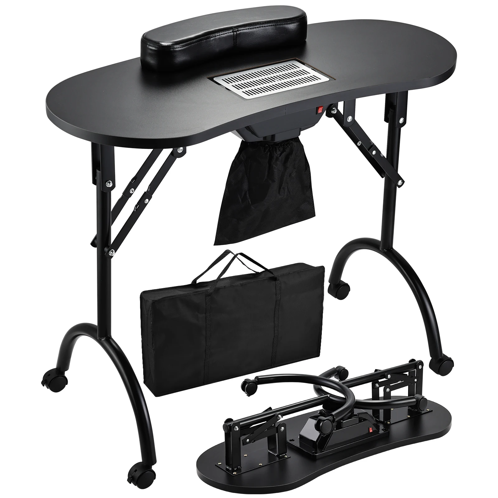 

Nail Table with Nail Dust Collector Portable Nail Desk Rolling Manicure Table Nail Foldable Nail Salon Table with Arm Rest Wheel