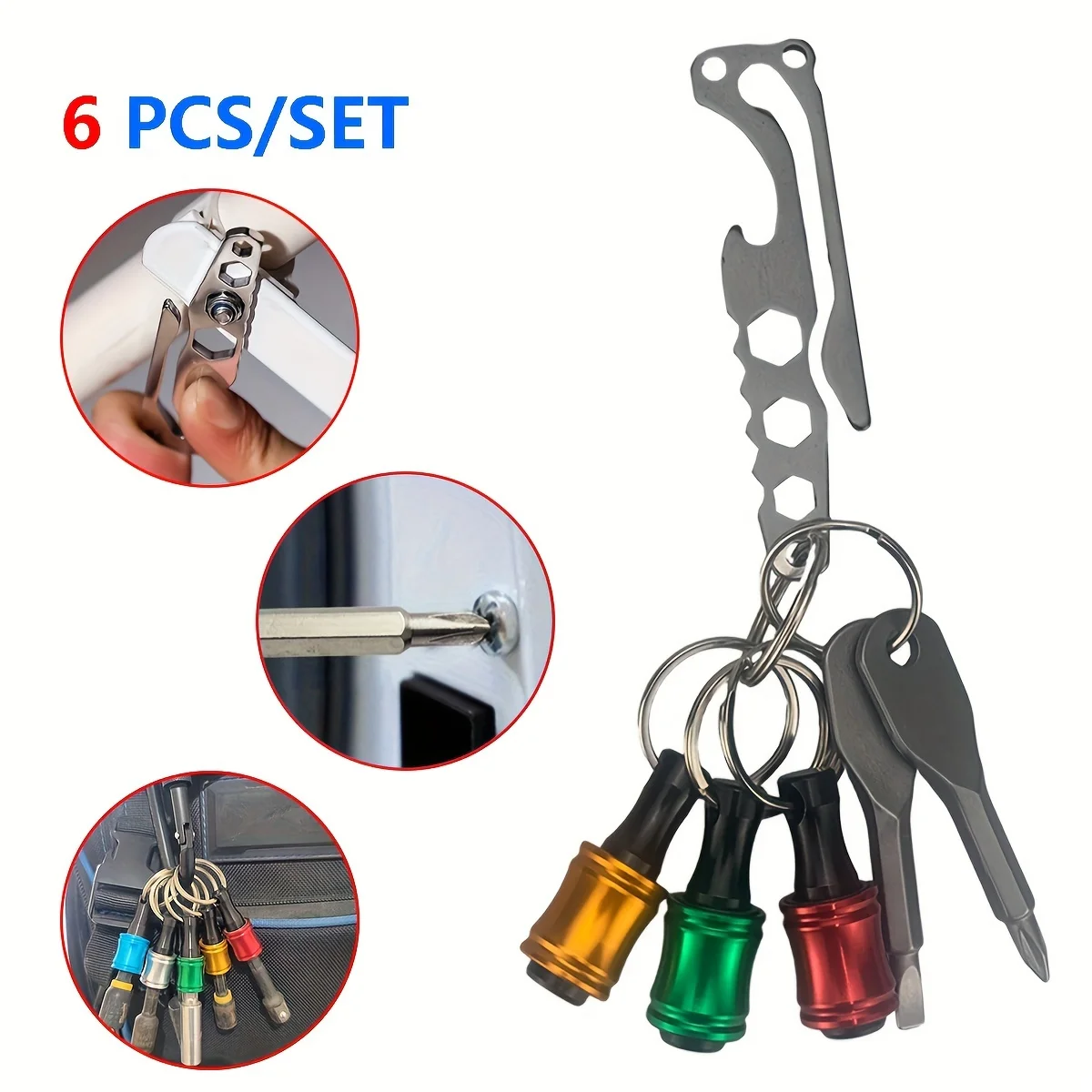1set Multi-Function Portable Tool Set–Quick-Release 1/4 Hex Shank Screwdriver Bits with Keychain, Mini Cross & Pocket Screwdriv