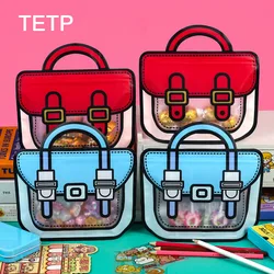 TETP 50Pcs Schoolbag Packaging Bags With Handle Clear Window Party Baby Shower Candy Cookies Chocolate Gift Decoration Favors